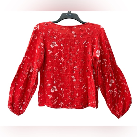 Universal Thread Red Floral Peasant Boho  Long Sleeve Top Blouse Size XS - Picture 4 of 9